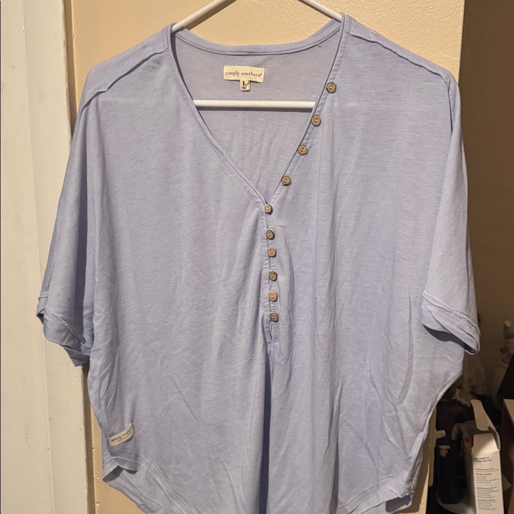 Simply Southern Light Blue Button-Up Top